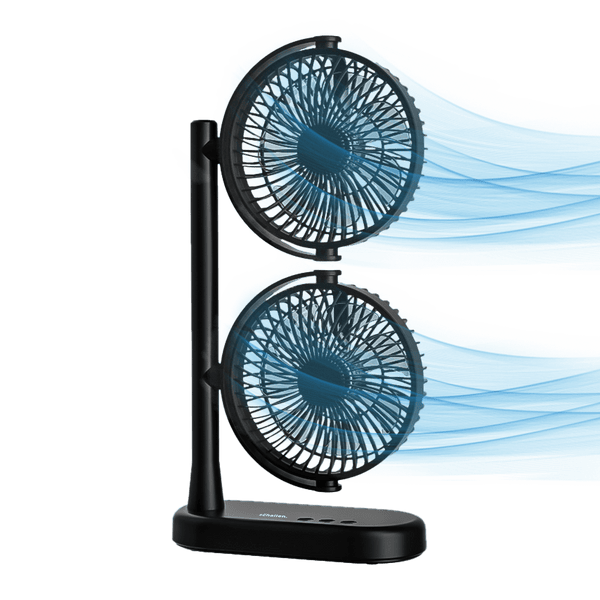 Schallen Desk Fan Double Head Fan with USB-C Power | Portable Dual Head Cooling Fan with 2 Adjustable Speeds | Table Desk Fan for Home, Office, Bedroom | Available in Black or White