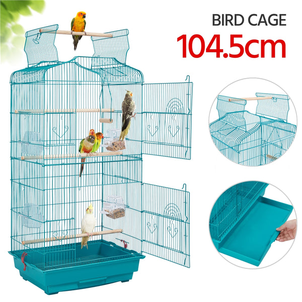 Costoffs Bird Cage Open Top Metal Birdcage with Tray, Feeders, Double-Door, 104.5cm Height