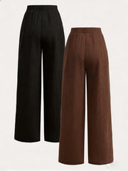 2pcs Women's Wide-Leg Pants with Elastic High Waist Loose Fit Straight Leg + Step