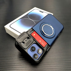 Phone Case - Luxury Armored Phone Case for Iphone 17 Pro Max Sliding Lens Cover Protection 360 Degree Rotating Bracket Card Holder Design Adsorption Car Mount Shockproof Anti Shock Protection Cover