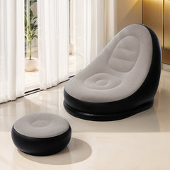 Beige Outdoor Inflatable Sofa Set, Foldable Inflatable Mattress with Footstool, Lazy Sofa, Portable Sofa Set, Made of PVC Material, with Foot Pump