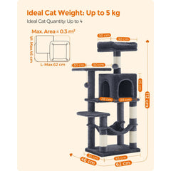 112 cm Cat Tree, Multi-Level Soft Plush Cat Tree, Cat Tower Condo with 4 Cat Scratching Posts, Hammock, Cave, Platform, Toys, Pink/White/Beige/Grey, Easy Assembly and Sturdy, Indoor Cat Furniture