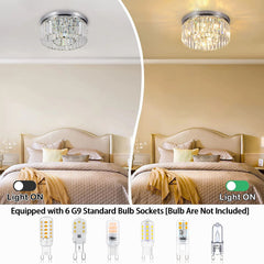 Modern Crystal Ceiling Lamp, Hanging Chandelier with Chrome Plated Iron Chassis, 4×G9 Bulbs, 30×30×14cm for Living Room, Bedroom, Dining Room & Corridor.