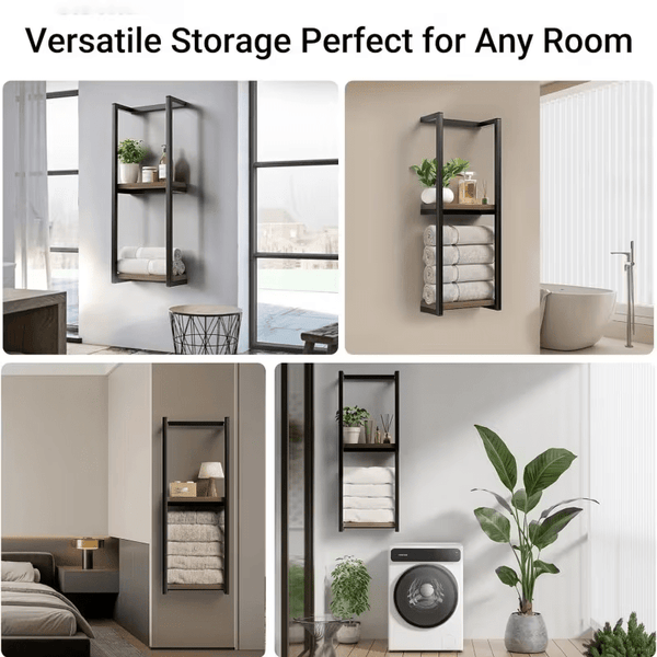 French Country Style Wall-Mounted Storage Rack | Metal Towel and Bathroom Organizer with Multiple Shelves, Ideal for Living Rooms, Bathrooms, Hotels, and Homestays, Carbon Steel, Art Deco Style, No Required