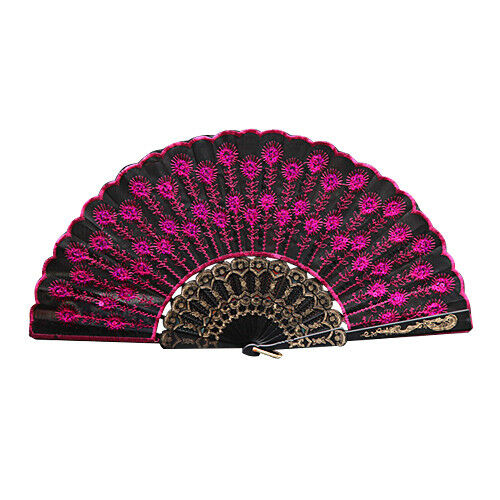 Spanish Lace Silk Folding Hand Held Dance Fan Flower Pattern for Party Wedding