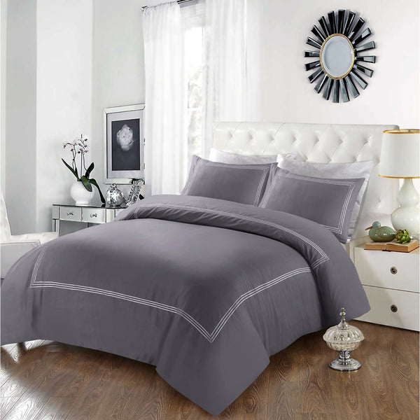 Embroided Baratta Stitch Duvet Cover Set with Matching Pillowcases - Ultra-soft Brushed Microfibre – Chic & Modern Design – Easy Care & Machine Washable