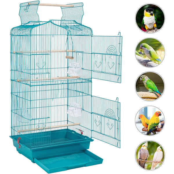 Costoffs Bird Cage Open Top Metal Birdcage with Tray, Feeders, Double-Door, 104.5cm Height