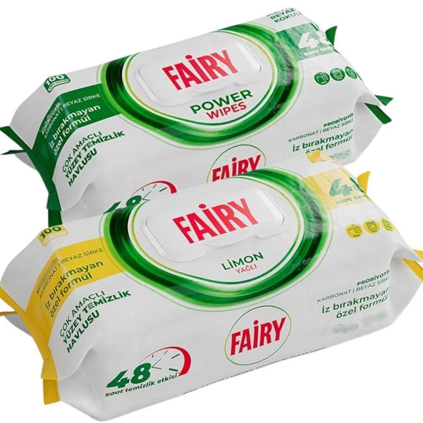 Fairy Power Lemon/White Soap Scented Surface Cleaning Wipes - Available in Pack of 2 x 100 Wipes (200 Wipes), Disposable Household Cleaning Wipes for Kitchen & Bathroom