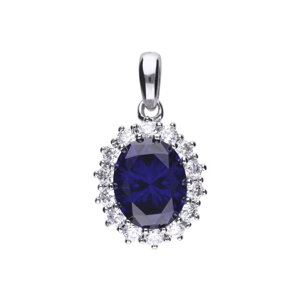 Diamonfire Sterling Silver Blue Cubic Zirconia Oval Pendant with Surround