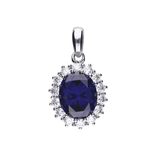 Diamonfire Sterling Silver Blue Cubic Zirconia Oval Pendant with Surround