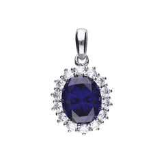 Diamonfire Sterling Silver Blue Cubic Zirconia Oval Pendant with Surround