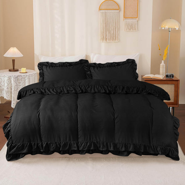 3-Piece Ruffle Frilled Duvet Cover Set – Soft, Comfortable Bedding with Pillowcases, Button Closure, Elegant Layered Design