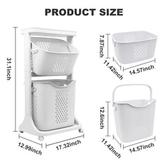 2-Tier/4-Tier Rolling Laundry Cart with Removable Baskets - Heavy-Duty Plastic Frame & Wheeled Hamper Organizer, Modern Bathroom Storage Cart Suitable for,, Dorm, Hotel - Space-Saving Clothes Sorting System, Laundry Baskets