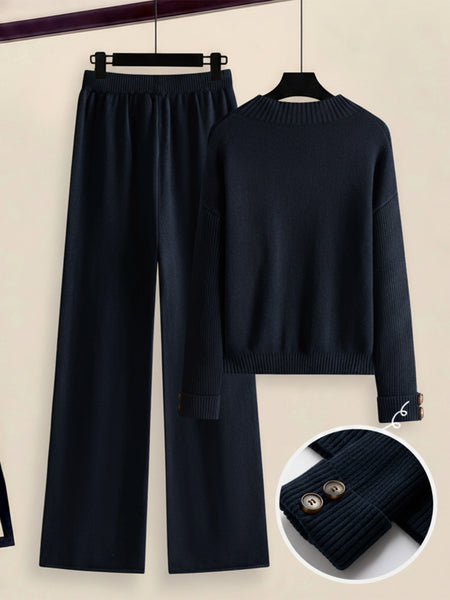 Women's 2pcs Set with Side Stripe| Crewneck Sweater & Relaxed Fit Straight Leg Pants| Soft Loungewear for Spring Autumn | European Casual Y Style