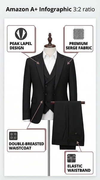 Men'S Suit 3pcs Set Formal Attire Blazer Trousers Vest Wedding Outfit Important Occasion Dress