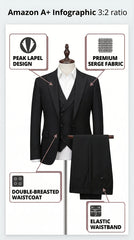 Men'S Suit 3pcs Set Formal Attire Blazer Trousers Vest Wedding Outfit Important Occasion Dress
