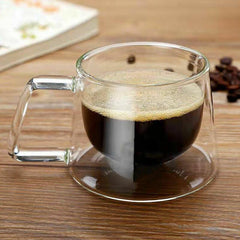 200ml Double Wall Insulated Glass Coffee Mug, Heat Resistant Tea Cup with Handle, Borosilicate Glass for Hot/Cold Drinks, Thermal Shock Resistant, Modern Clear Design