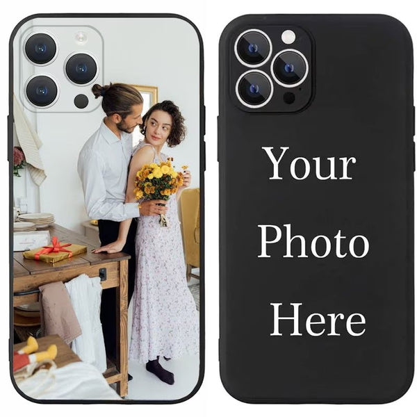 Phone Case: Custom Photo Black Slim Lightweight Phone Case - with Camera Protection, Soft Material, HD Printing, Fade-Resistant, Personalized Case for iPhone 17/ 16/ 15/ 14/ 13/ 12/ 11 Pro Max/ Pro/ Plus, Warm Gift for Friends & Family on Christmas