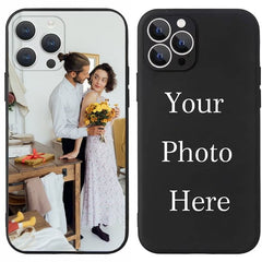 Phone Case: Custom Photo Black Slim Lightweight Phone Case - with Camera Protection, Soft Material, HD Printing, Fade-Resistant, Personalized Case for iPhone 17/ 16/ 15/ 14/ 13/ 12/ 11 Pro Max/ Pro/ Plus, Warm Gift for Friends & Family on Christmas