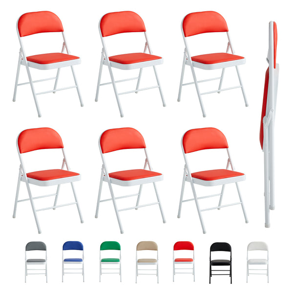 Set of 6 Folding Chairs, Faux Leather Foldable Chairs with Metal Frame and Padded Seat, Easy to Fold and Store for Home, Office, Dining and Reception