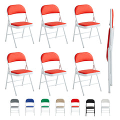 Set of 6 Folding Chairs, Faux Leather Foldable Chairs with Metal Frame and Padded Seat, Easy to Fold and Store for Home, Office, Dining and Reception