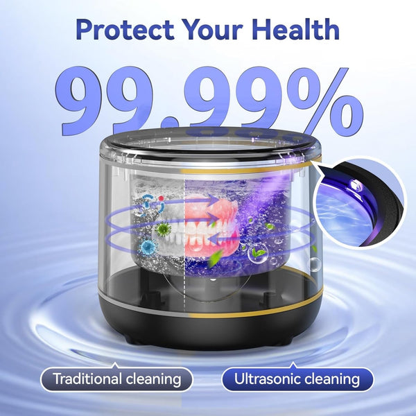 Padonco Ultrasonic Retainer Cleaner, 45Khz Ultrasonic Denture Cleaner Machine with Uv-Light, Portable Ultrasonic Cleaner for Aligner, Mouthguard