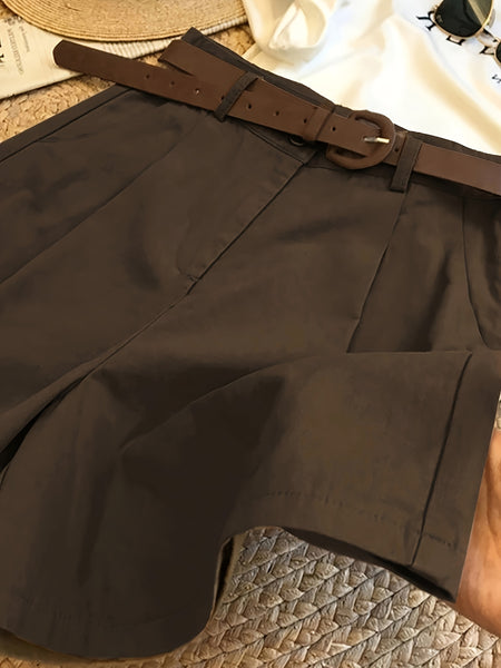 Elegant Women'S Three-Piece Set, Solid Color Shorts with Zipper Pockets, Four Seasons Casual Formal Wear, Beige, Black, Brown, Comfortable Fabric