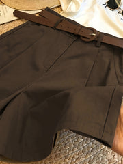 Elegant Women'S Three-Piece Set, Solid Color Shorts with Zipper Pockets, Four Seasons Casual Formal Wear, Beige, Black, Brown, Comfortable Fabric