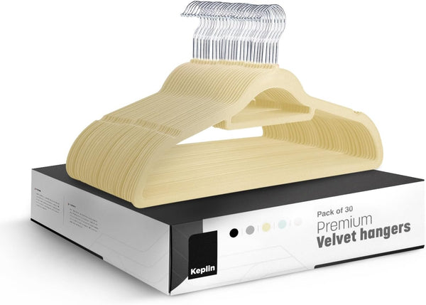 KEPLIN Velvet Hangers 20 Pack - Non-Slip Clothes Hangers with Tie Bar & 360° Hook - Durable & Sturdy, Space-Saving Wardrobe Organisers for Suits, Jackets & Clothes- Home Storage Solution (Black)
