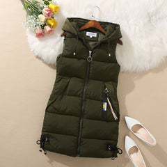 Women's Elegant Sleeveless long vest - Winter Warm Coat, Zipper Closure Front, Loose Fit Non-Stretch Outerwear, Sophisticated Formal & Everyday Chic Outerwear for Fall/Winter Seasons, Cold Weather Wear, Modern Aesthetic, Durable Construction, Casual Wear