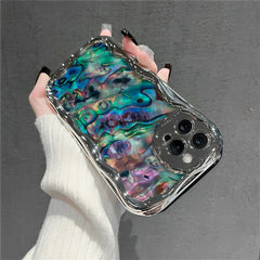 A Newly Designed Electroplated Cream Wave Phone Case, Compatible with All Models of for iPhone 16, 15, 14, 13, 12, 11, X, XS, Pro, Plus, And Max. It Features a Stylish And Attractive Design, Precise Lens Protection, And Is Both Shockproof And Drop