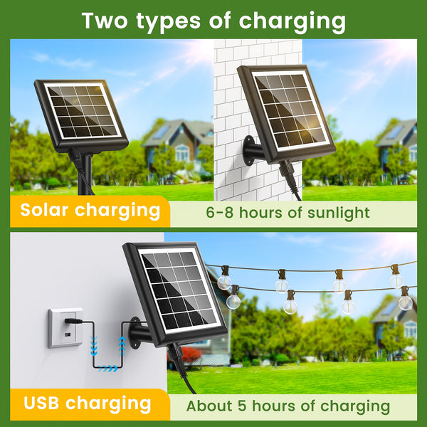 Dimmable Solar Outdoor String Lights - 100ft/60ft/50ft G40 Solar Powered Garden Lights, Remote 3 Timer 8 Modes Waterproof Outside Festoon Lights for Gardens Patios Fences Pergolas
