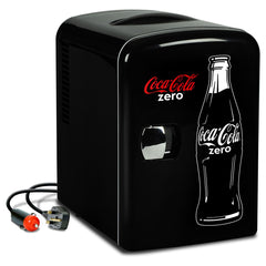 Coca Cola 4L Mini Fridge Coke Zero 6 Can Portable 12V Cooler / Warmer in Black
