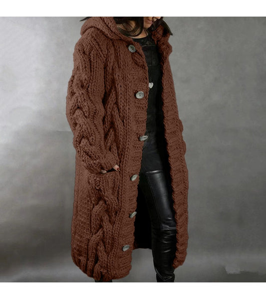 2026 New Women's Fashion Oversized Cardigan Sweater Coat, Casual Hooded Cardigan, Medium-Length Sweater Coat