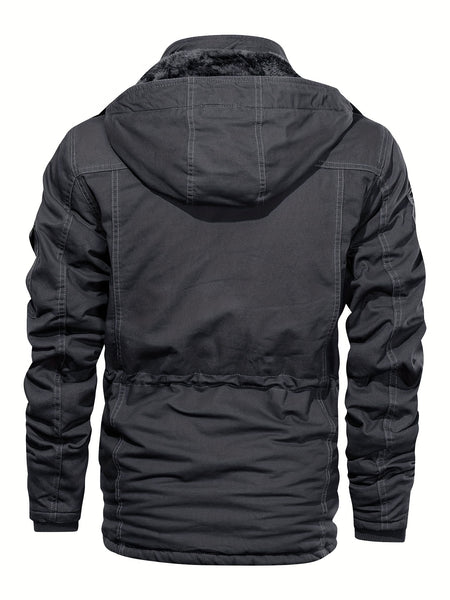 Men'S Thick Mid-Length Jacket with a Hood, Winter Parka for Warmth, Suitable for Outdoor Casual Wear, Featuring a Zip And Multiple Pockets, with a Removable Hat