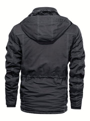 Men'S Thick Mid-Length Jacket with a Hood, Winter Parka for Warmth, Suitable for Outdoor Casual Wear, Featuring a Zip And Multiple Pockets, with a Removable Hat