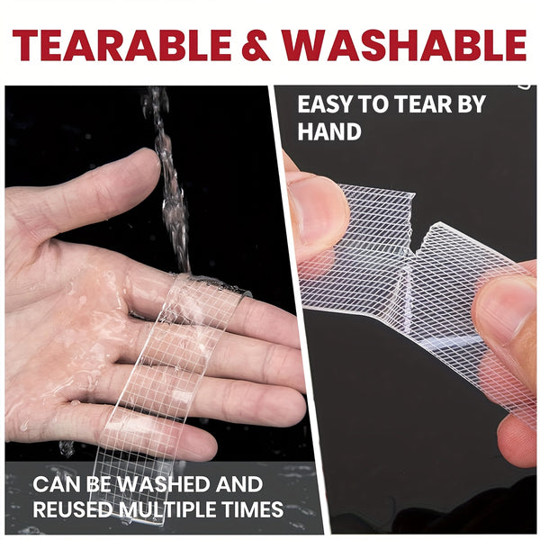 2pcs Industrial Grade Nano Double-Sided Tape, 5-Meter-Long Removable Without Leaving Any Marks, PET Transparent Material, High Viscosity | Strong Load-Bearing | Easy to Tear And Cut | Temperature Resistant, Reusable, Suitable for Home, Office, Car, Office