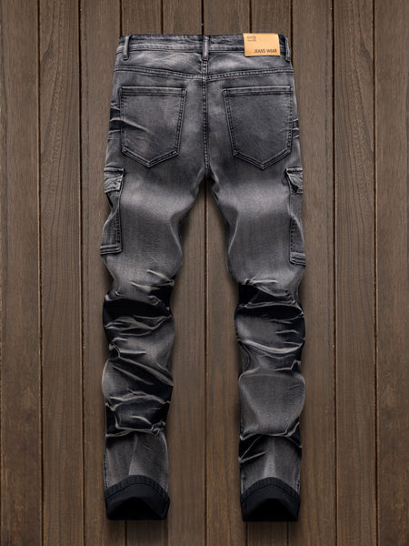 Fashionable Comfortable Street Style Casual All-Match Men'S Individual Multi-Pocket Biker Style Jeans