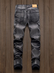 Fashionable Comfortable Street Style Casual All-Match Men'S Individual Multi-Pocket Biker Style Jeans