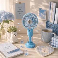 Portable USB Rechargeable Mist Fan with Adjustable Speeds, Humidifier, and LED Light – Compact and Stylish Handheld Fan for Personal Cooling