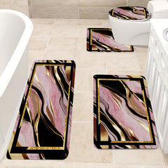 3/4pcs Luxury Pink Black Gilded Marble Bathroom Mats - Non-Slip Soft Flannel Floor Mat with Elegant Marble Pattern, Machine Washable Bath Mat Set for Modern Home Decor, Decorative Mat, Stylish Mat