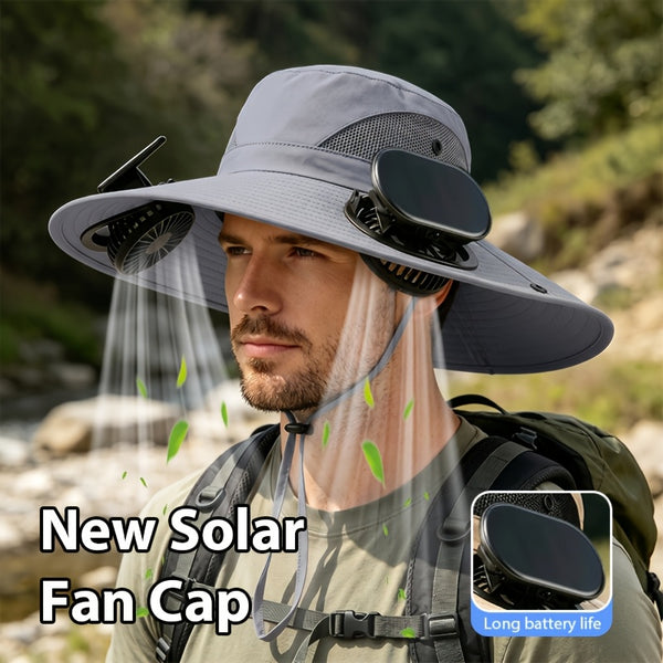 Solar Fan Outdoor Bucket Hat, USB Charging & Wind Speed Adjustable, & Breathable Mesh Design, Solar Powered & USB Rechargeable, Unisex Fishing Hat, Solar Fan Hat for Men