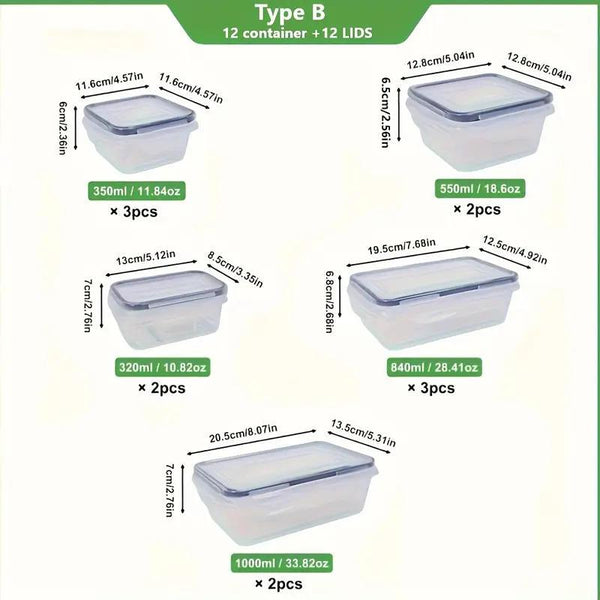 48pcs / 24pcs Plastic Refrigerator Storage Boxes, (24/12 Lids + 24/12 Containers) Kitchen Fresh‑Keeping Container Set, Refrigerator And Freezer Organizers, Fruit And Vegetable Sealed Boxes, Airtight Design, Easy‑Open Lids, Stackable Design, with Labels An