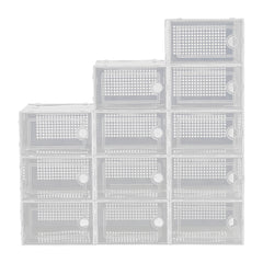 Pack of 12 Stackable Shoe Boxes Shoe Storage Organisers, Sturdy & Durable, Space Saving, Shoe Organizer Containers with Lids for Women/Men, Ideal for Entryway, Closet, Living Room, Bedroom, Office, Dorm, Fit Up To UK Size 9.5, 23x33x14cm