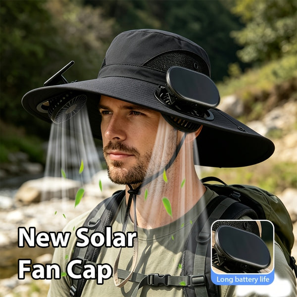 Solar Fan Outdoor Bucket Hat, USB Charging & Wind Speed Adjustable, & Breathable Mesh Design, Solar Powered & USB Rechargeable, Unisex Fishing Hat, Solar Fan Hat for Men