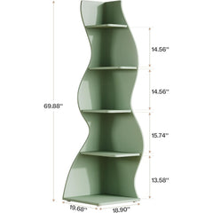 Wavy Office BookShelf, Modern 5-Tier Bookshelf Bookcase with Curvy Shape, Unique Plant Stand Display Rack for Living Room Small Space (Green)