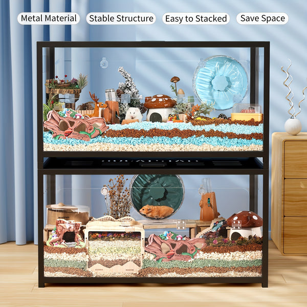 BUCATSTATE 80/100cm Guinea Pig Cage Small Pets Habitats Large Stackable with Top Access Easy Assemble, Dwarf Syrian Hamster House for Guinea, Gerbil