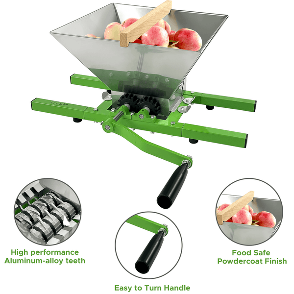 7L Portable Fruit Crusher Used for Fruit Press Afterwards- Apple Pulper Manual Juicer Mill for Crafting Perfect Wine and Cider, Stainless Steel Grinder, Green/Silver