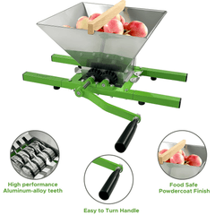 7L Portable Fruit Crusher Used for Fruit Press Afterwards- Apple Pulper Manual Juicer Mill for Crafting Perfect Wine and Cider, Stainless Steel Grinder, Green/Silver