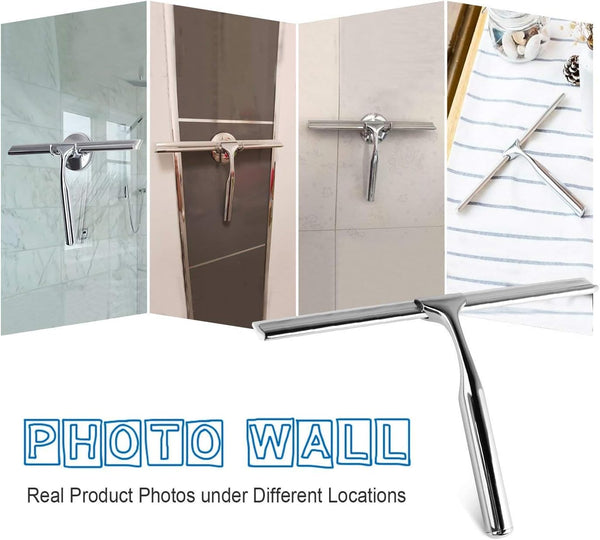 Ulinek Shower Window Squeegee, Stainless Steel Squeegee Shower Wiper Scraper Cleaner with Strong Storage Hook for Bathroom Floor Kitchen Wet Room Mirror Car Window Glass Cleaning